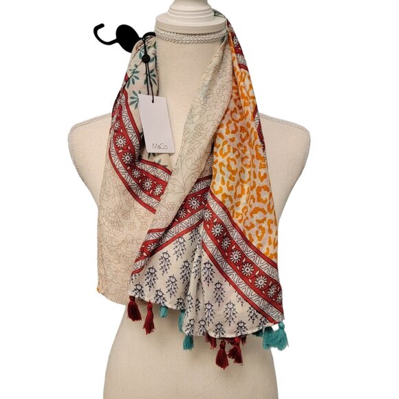 NWT M&Co Colorful Fringe Floral Polyester Scarf NEW - Picture 1 of 5